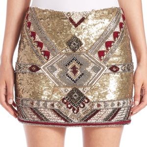 Alice & Olivia Golden Sequined Mini Skirt